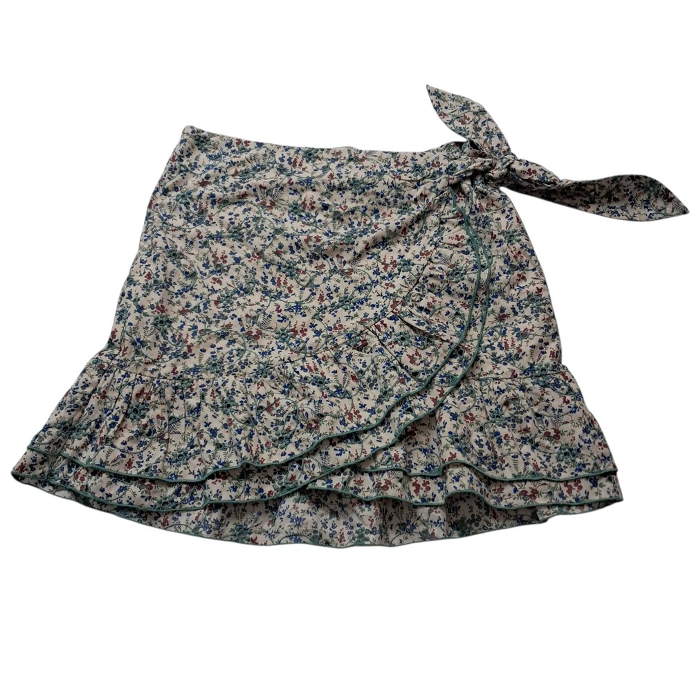 NWOT Sezane Mini Skirt Womens 36 Small Cream Floral Eyelet Wrap Cottagecore